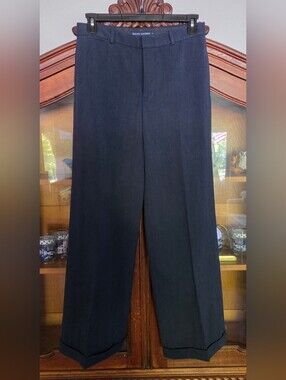 Ralph Lauren Blue Label Wide Leg Cuffed Linen Gabardine Trousers